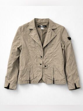 Y2K Jamie Sadock Crinkle Texture Utility Blazer Jacket Zipper Pockets Metal